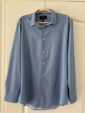 Report Collection Men’s Blue Micro-Check Dress Shirt